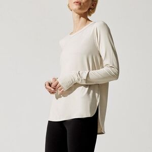 Varley Kearney Long Sleeved Top Blush Marl Cream Ivory Thumbholes Scoop Neck XS